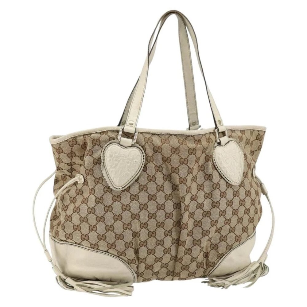 GUCCI GG Canvas Tote Bag Beige Gold 211954 Auth